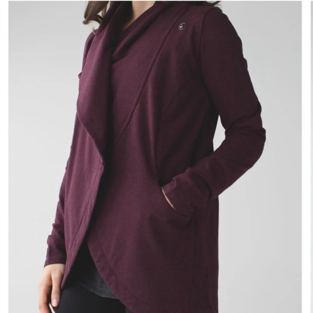 Lululemon That's A Wrap Heathered Bordeaux Drama Sweatshirt Jacket Snap Front 4